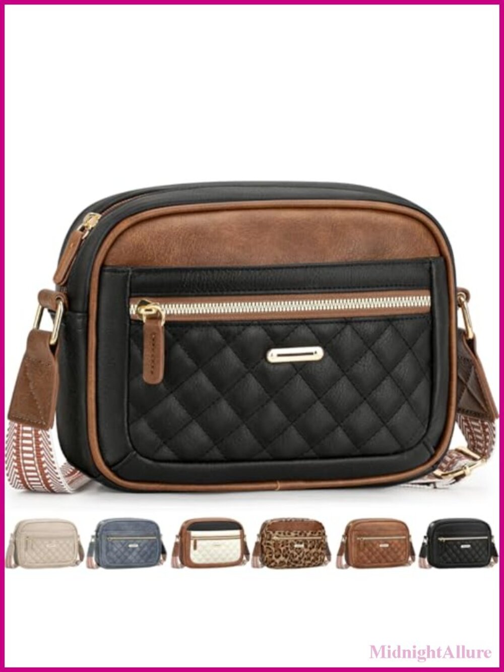 Waterproof Vegan Leather Crossbody Bag Small Quilted Purse Adjustable Strap